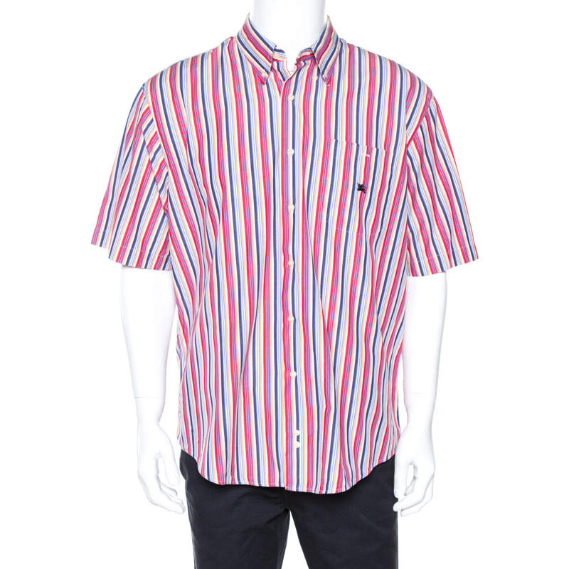 Burberry Multicolor Striped Cotton Button Down Short Sleeve Shirt XXL