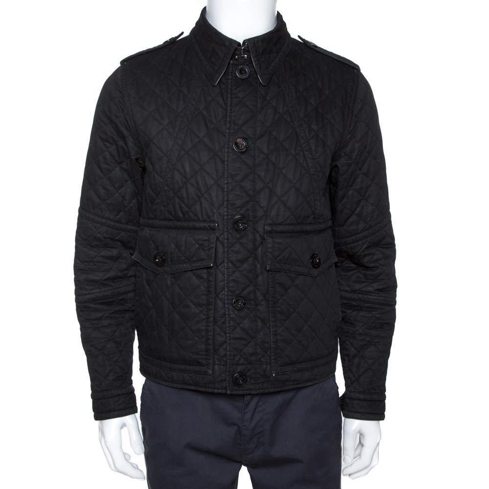 Burberry Black Diamond Quilted Button Front Coat S