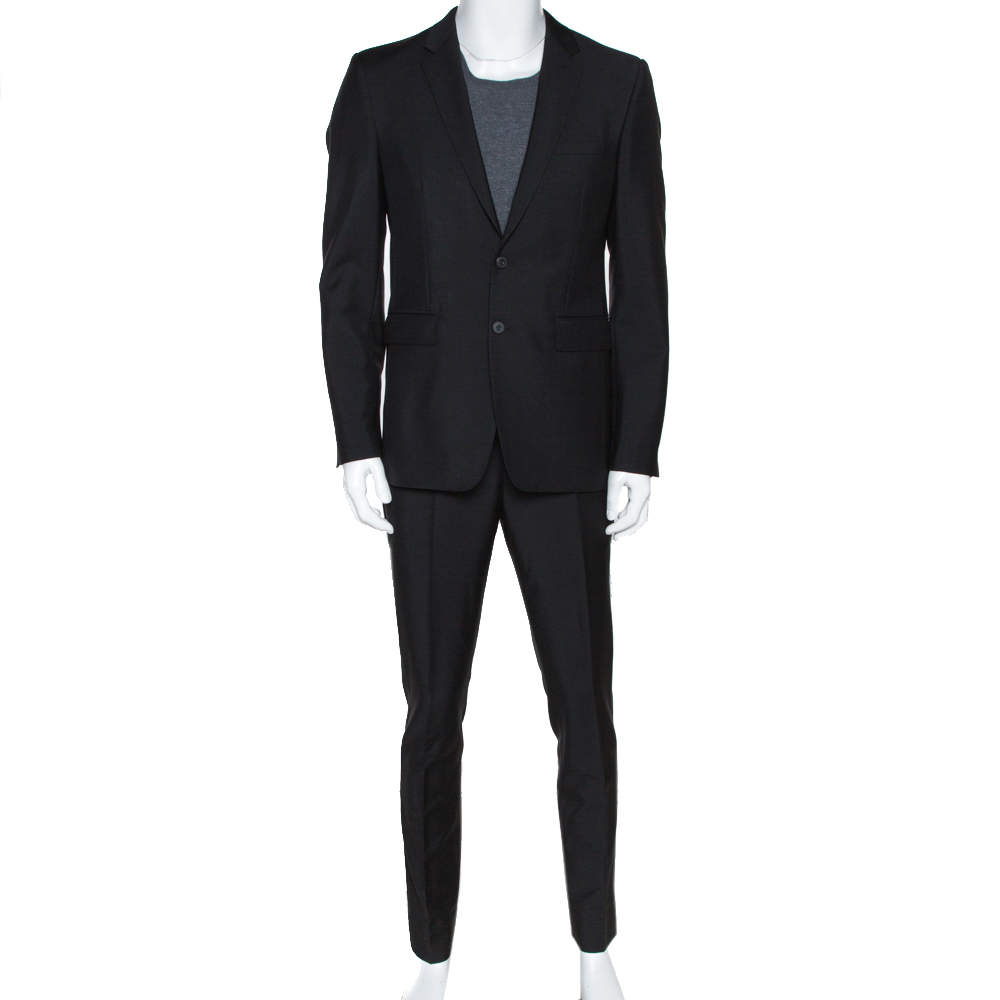 Pre Owned Burberry Black Mohair Wool Tailored Suit L