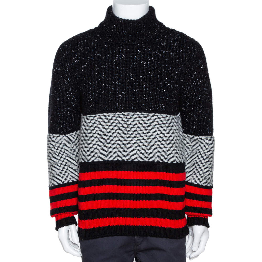 Burberry Tricolor Contrast Striped Knit Turtleneck Sweater M Burberry | TLC