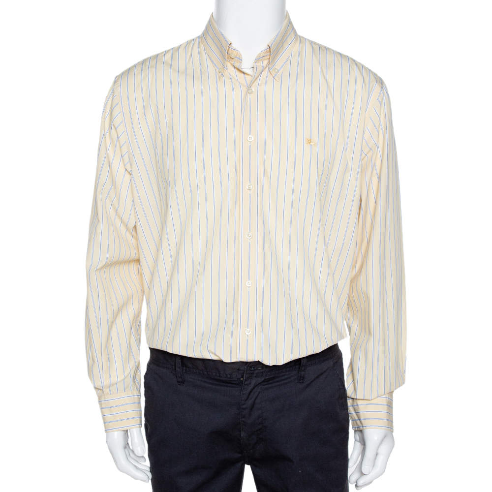 Pre Owned Burberry Yellow Striped Cotton Button Down Long Sleeve Shirt XL