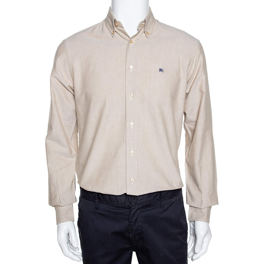 Burberry Beige Chambray Cotton Button Down Long Sleeve Shirt S