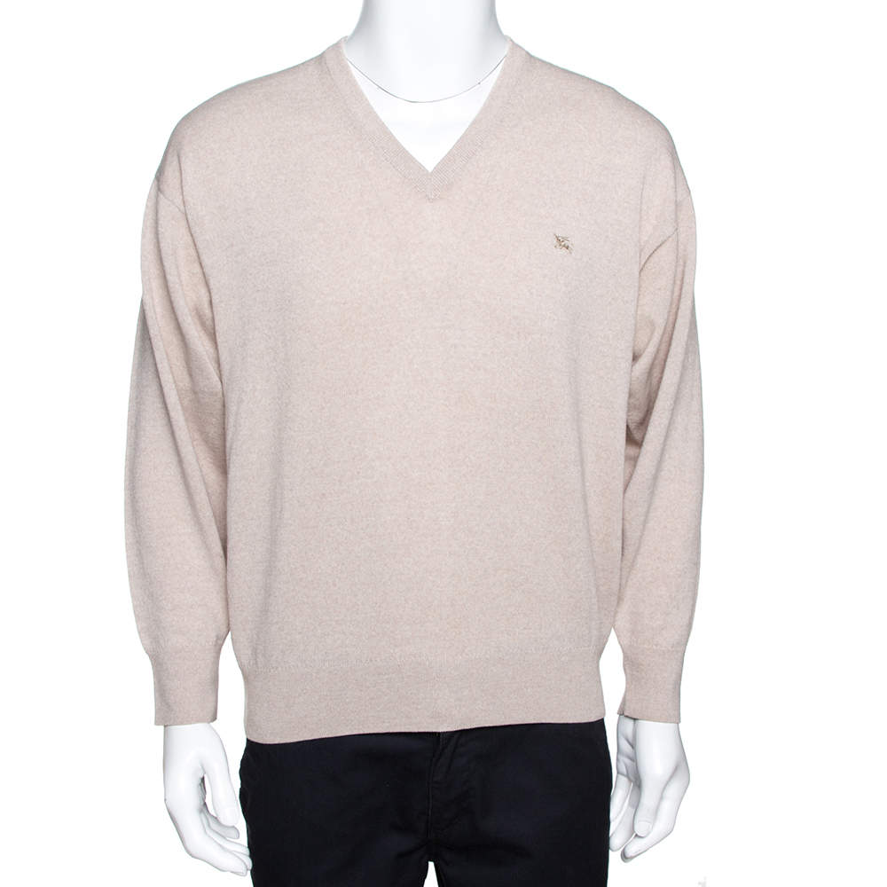 Burberry Vintage Beige Merino Wool V Neck Sweater XL Burberry | TLC