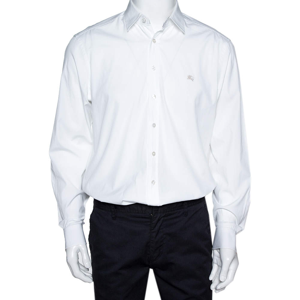 مملوكة مسبقًا Burberry Brit White Stretch Cotton Long Sleeve Button Front Shirt L