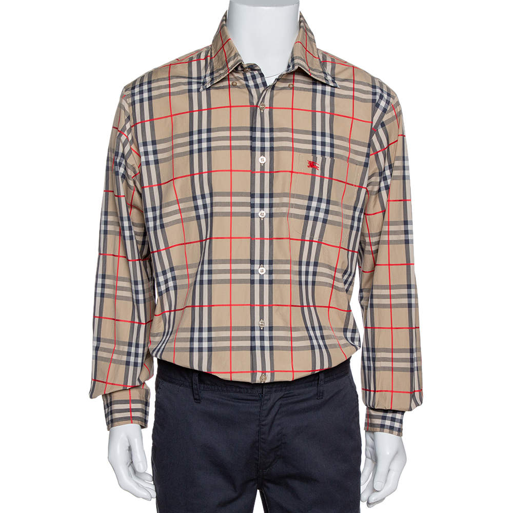 Pre Owned قميص بربري أزرار أمامية قطن كاروهات نوفا بيج XL