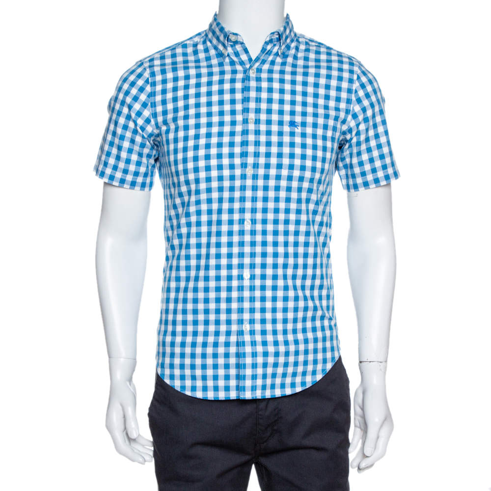 Pre Owned Burberry Blue Gingham Check Cotton Short Sleeve Shirt S