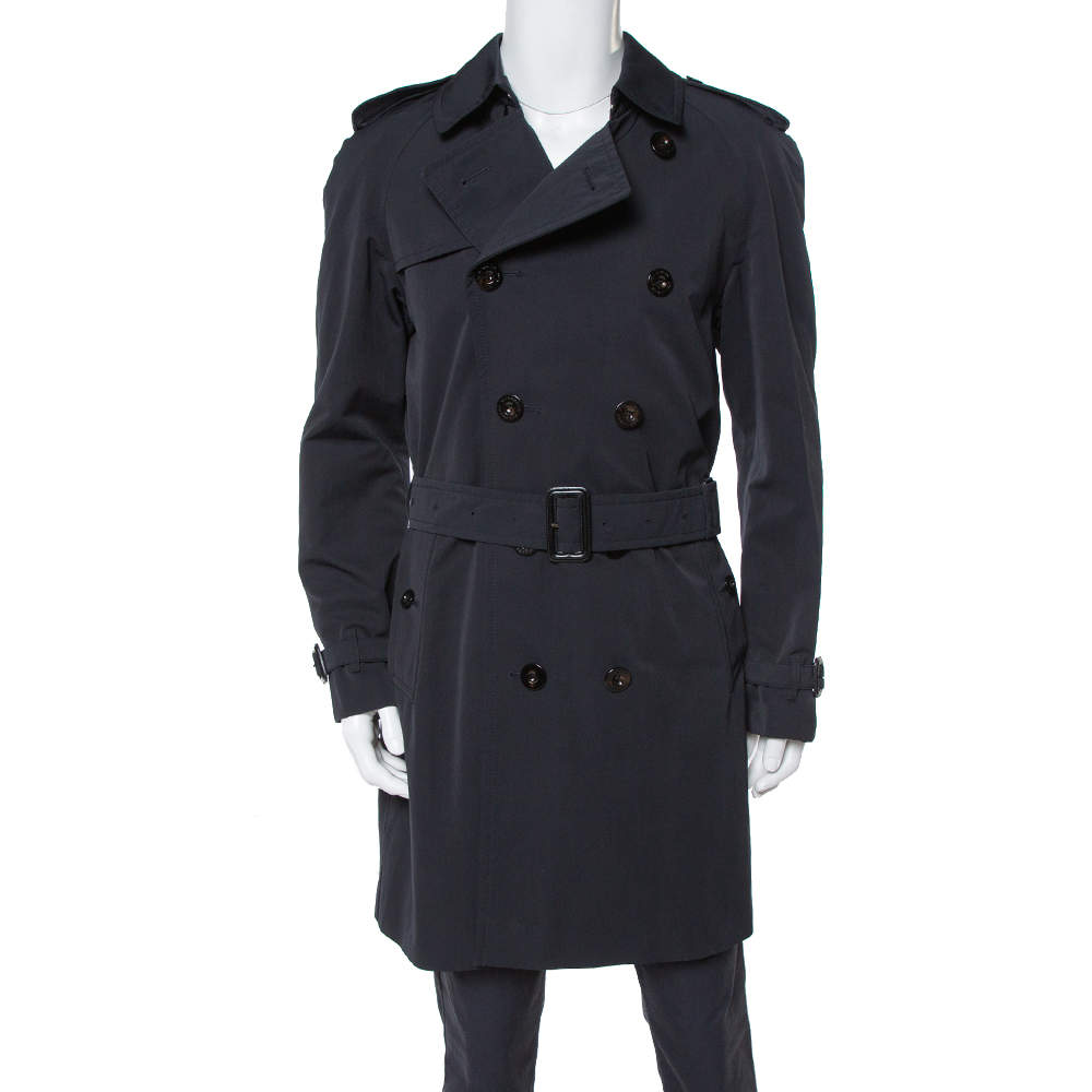 Burberry Black Novacheck Lined Double Breasted Trench Coat L