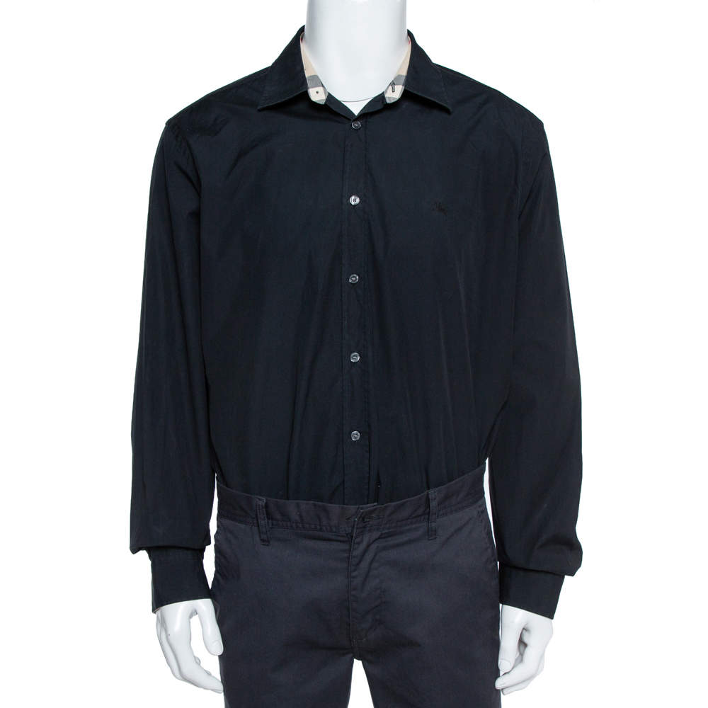 Burberry Brit Black Stretch Cotton Poplin Long Sleeve Shirt XXXL ...