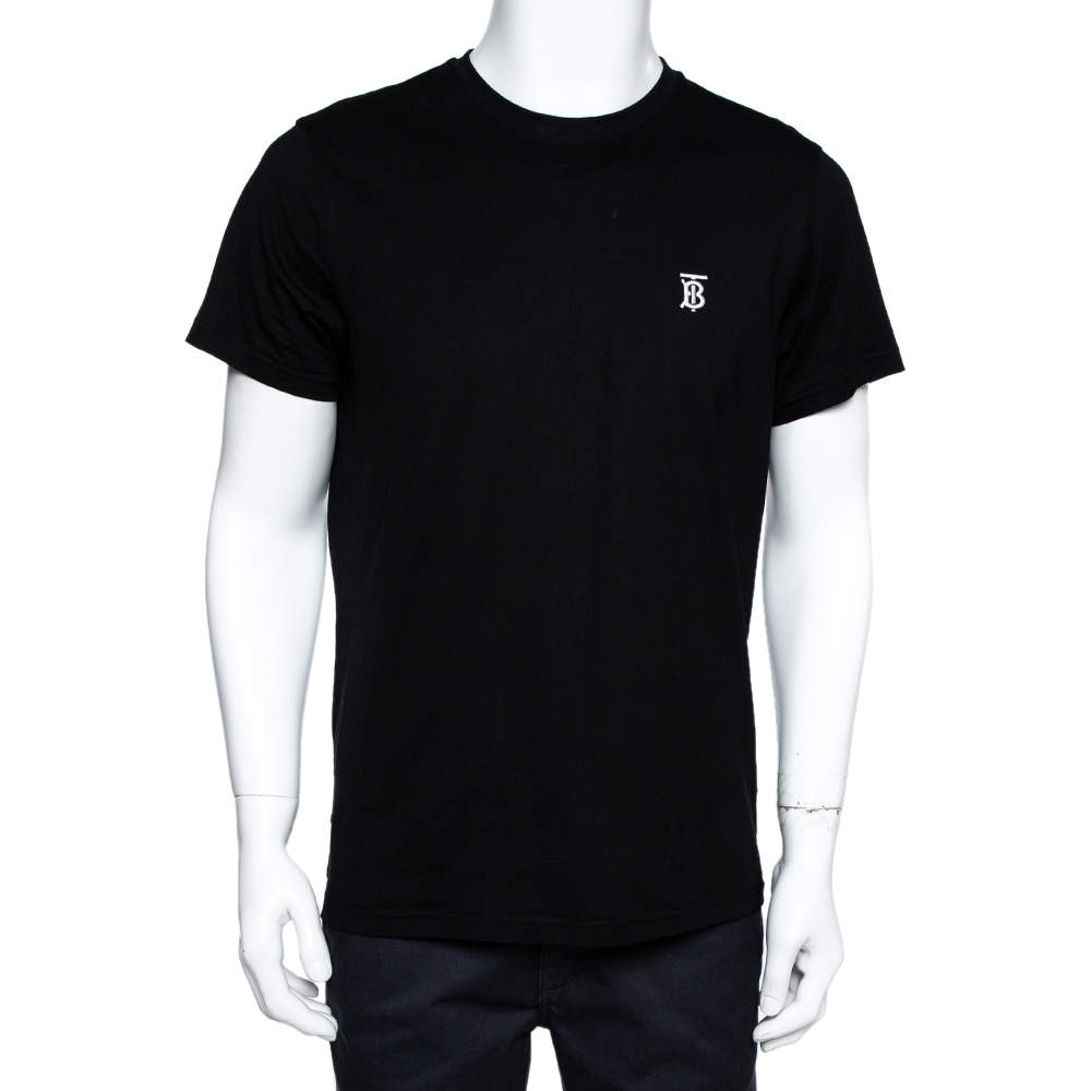 Pre Owned تي شيرت بربري باركر قطن سترتش أسود مطرز بالشعار مقاس متوسط - ميديوم