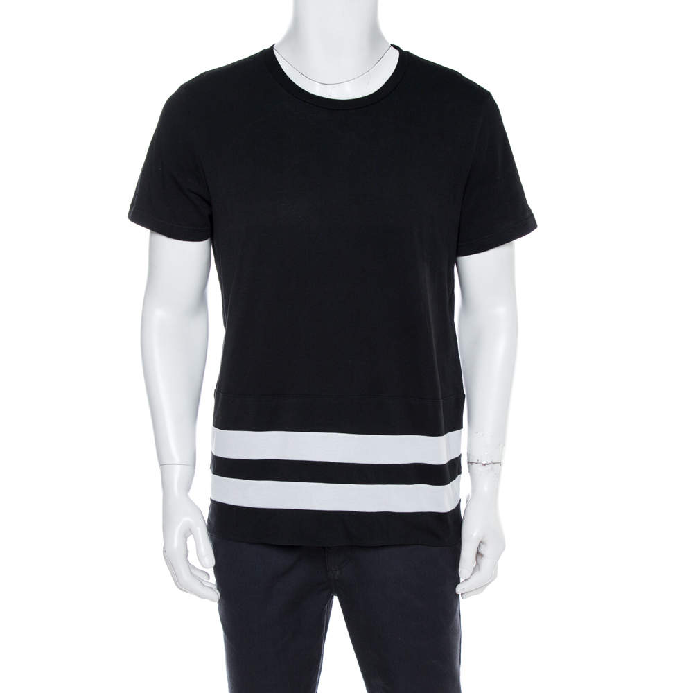 Pre Owned Burberry Black Cotton Striped Panel Radley T-Shirt L
