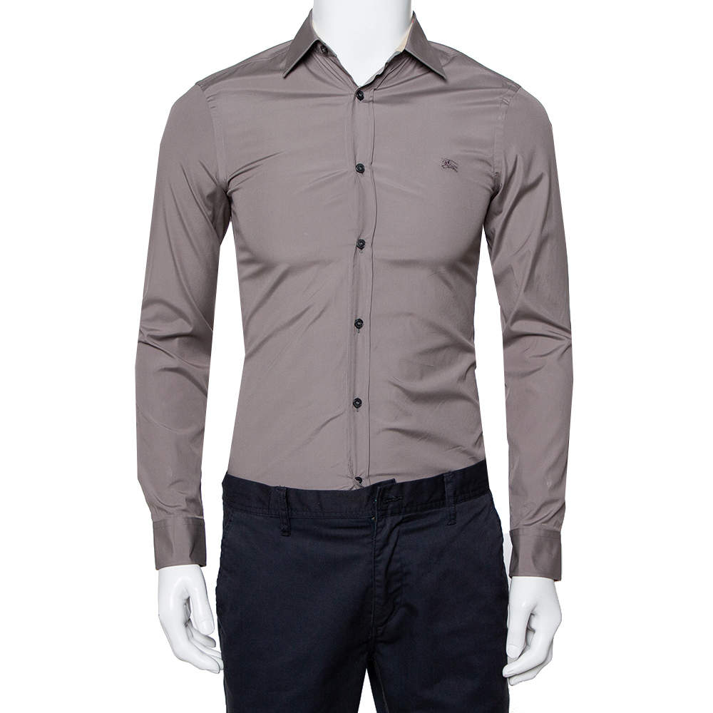 Burberry Brit Grey Cotton Nova Check Detail Button Front Shirt XS