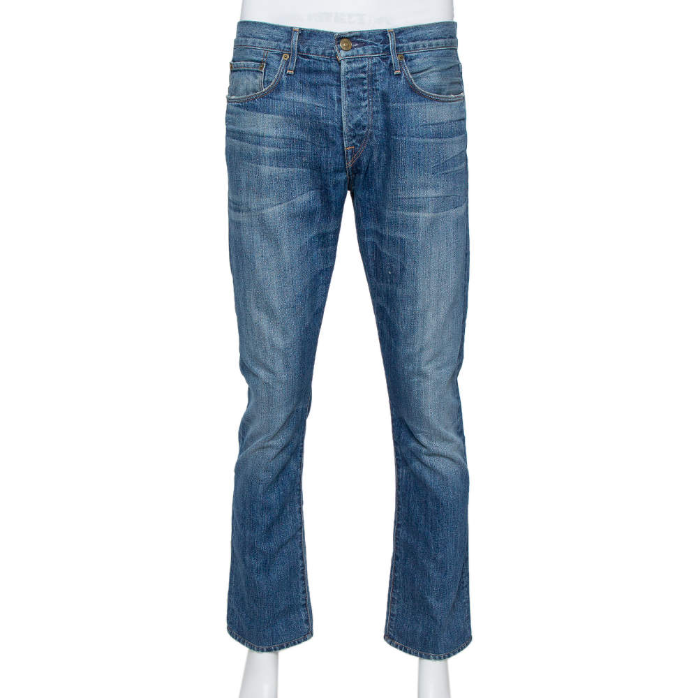 مملوكة مسبقًا Burberry Brit Navy Blue Washed Effect Denim Straight Leg Jeans M