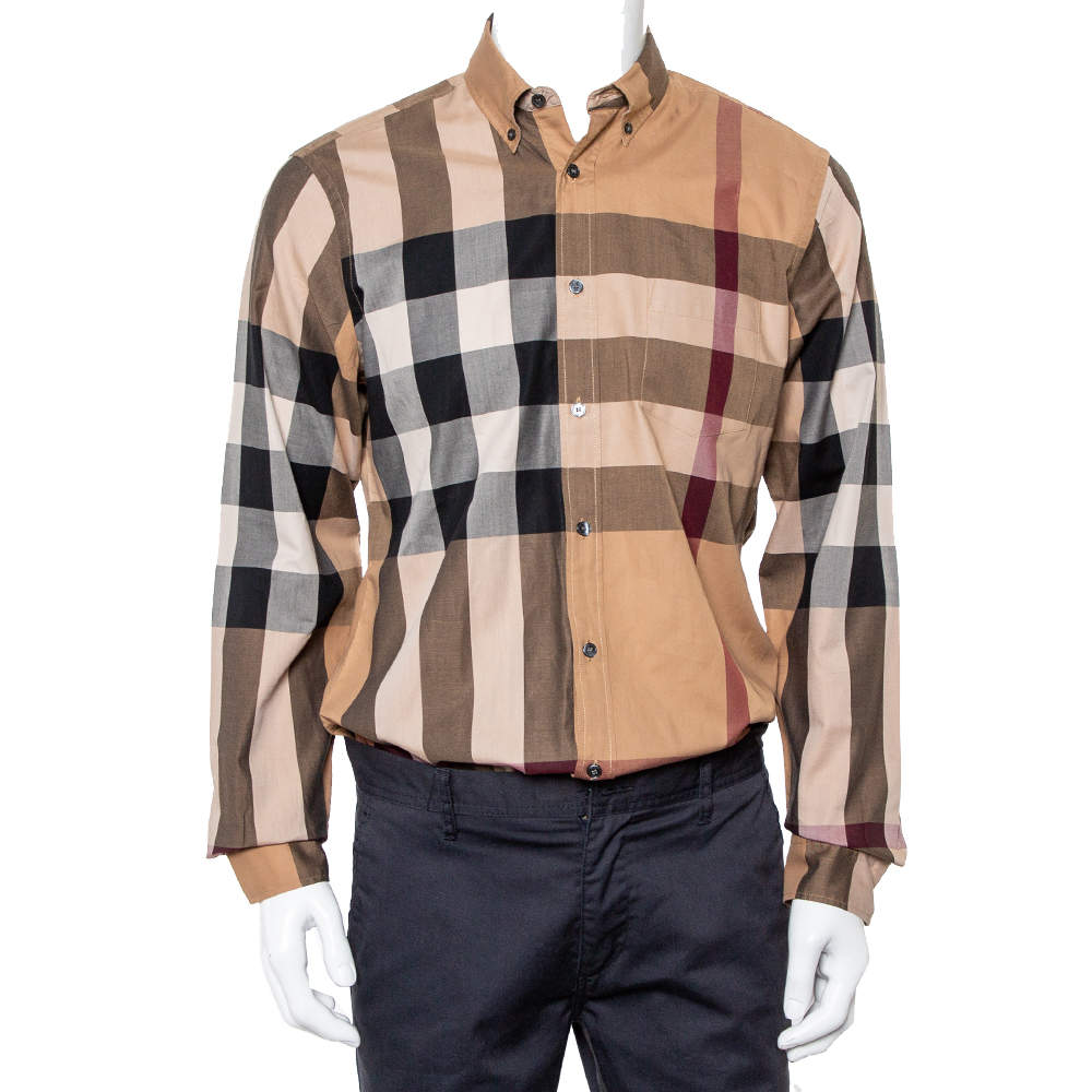 Pre Owned Burberry Brit Beige Nova Check Cotton Button Front Shirt L