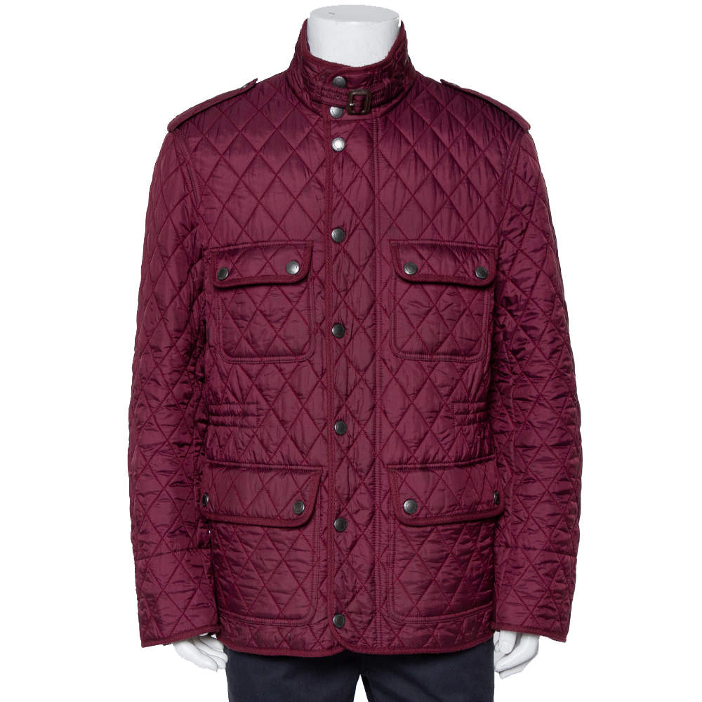 Burberry Brit Burgundy Synthetic Quilted Zip Front Jacket XL