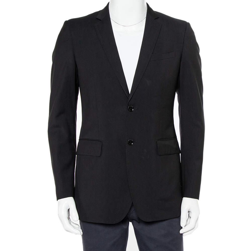 Pre Owned Burberry Black Wool Button Front Blazer M    