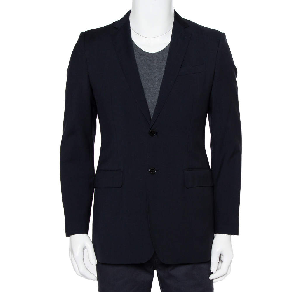 Pre Owned Burberry Midnight Blue Wool Button Front Milbury Blazer M