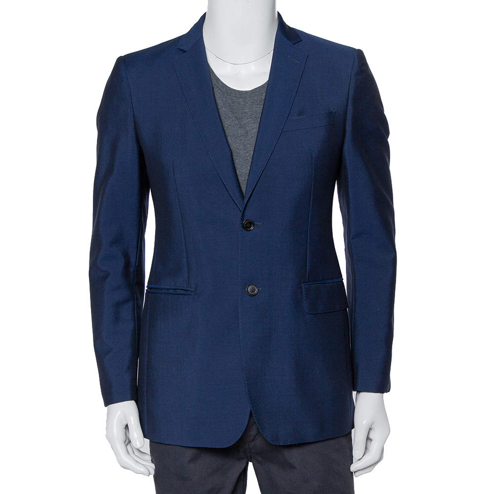 Pre Owned Burberry Blue Wool & Mohair Button Front Milbury Blazer M  