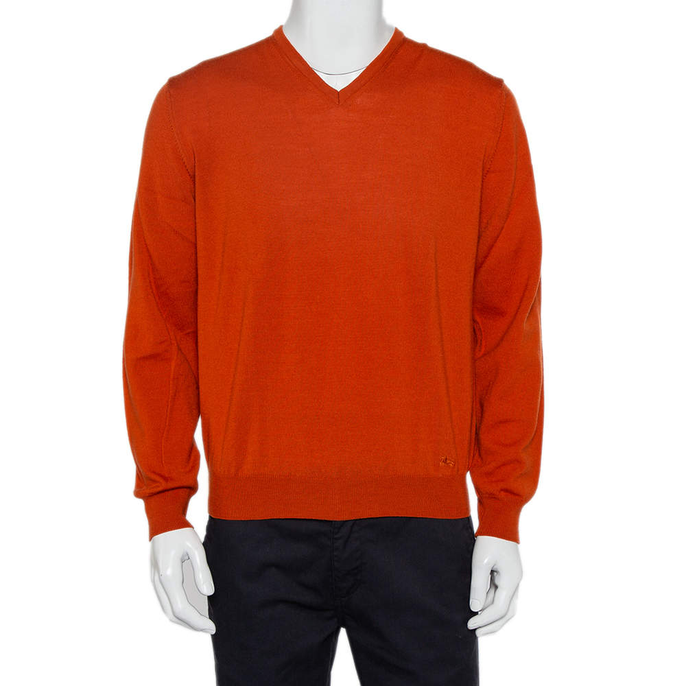 Burberry Burnt Orange Wool V-Neck Sweater M