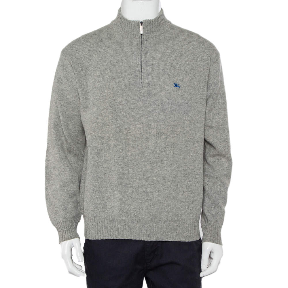 مملوكة مسبقًا Burberry Grey Lambwool Half Zip High Neck Sweater M