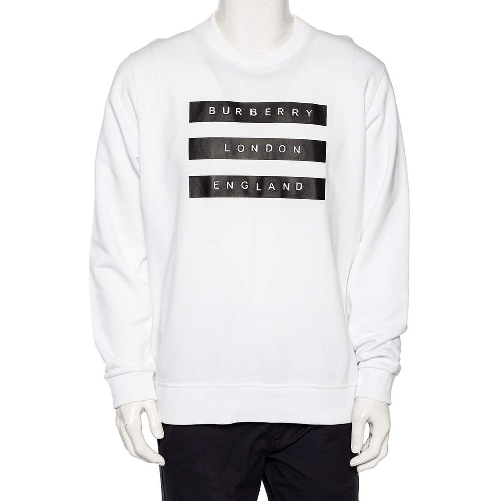 Burberry White Logo Tape Printed Cotton Knit Sweatshirt L 