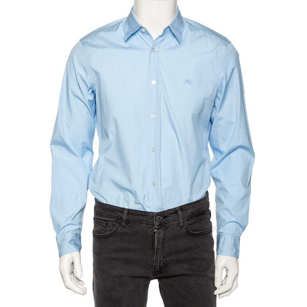 مملوكة مسبقًا Burberry Brit Light Blue Novacheck Detail Cotton Shirt L