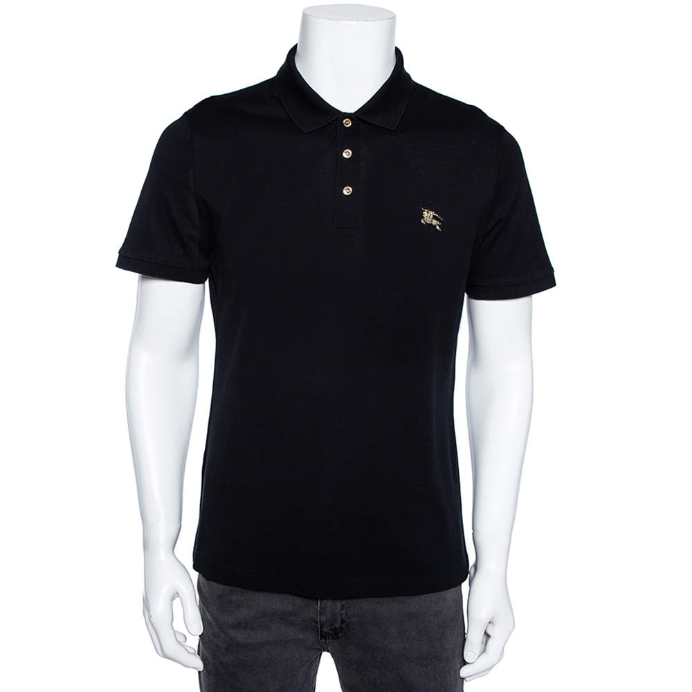 Burberry Black Cotton Pique Talsworth Short Sleeve Polo T-Shirt L