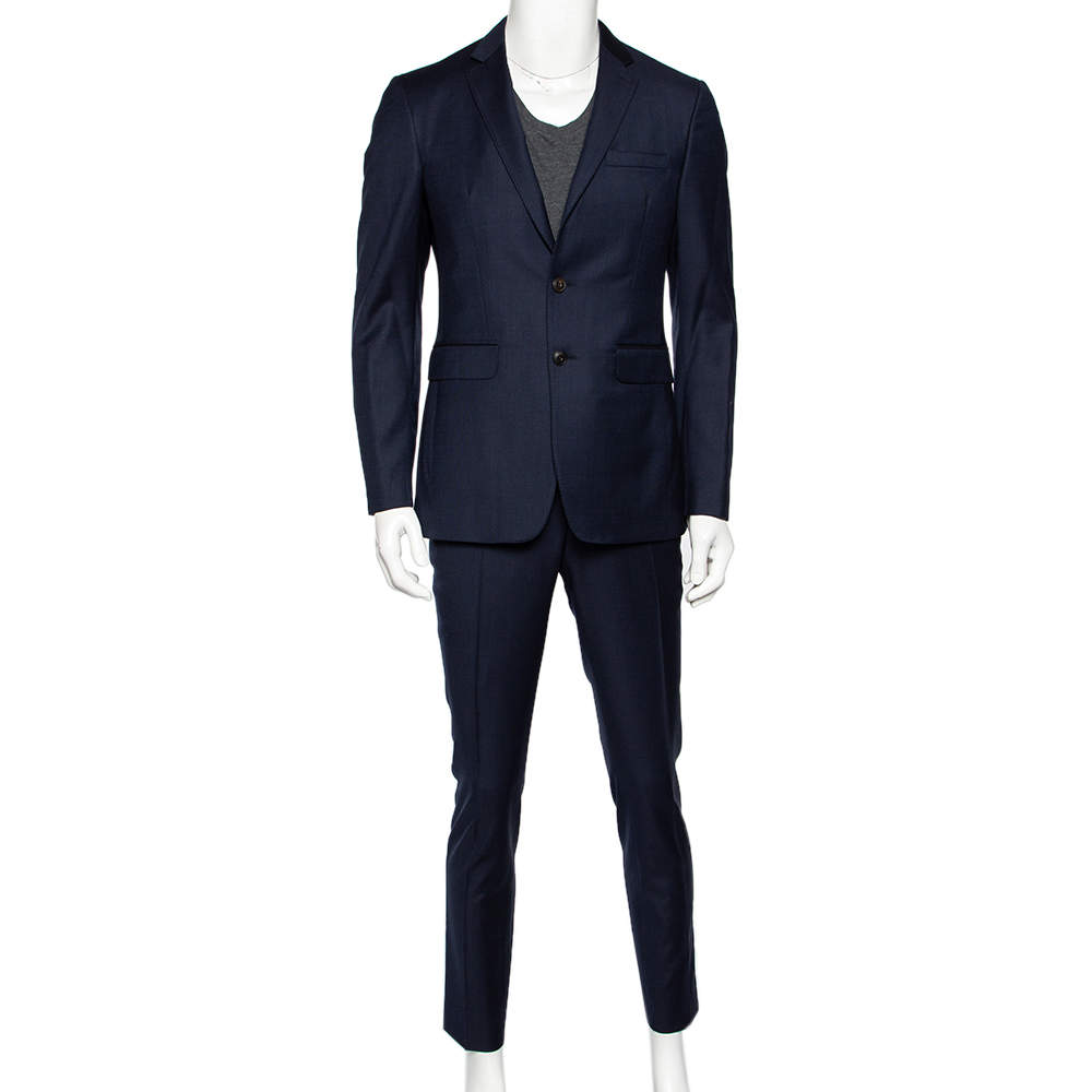 Pre Owned Burberry Navy Blue Wool Single Breasted Suit M
