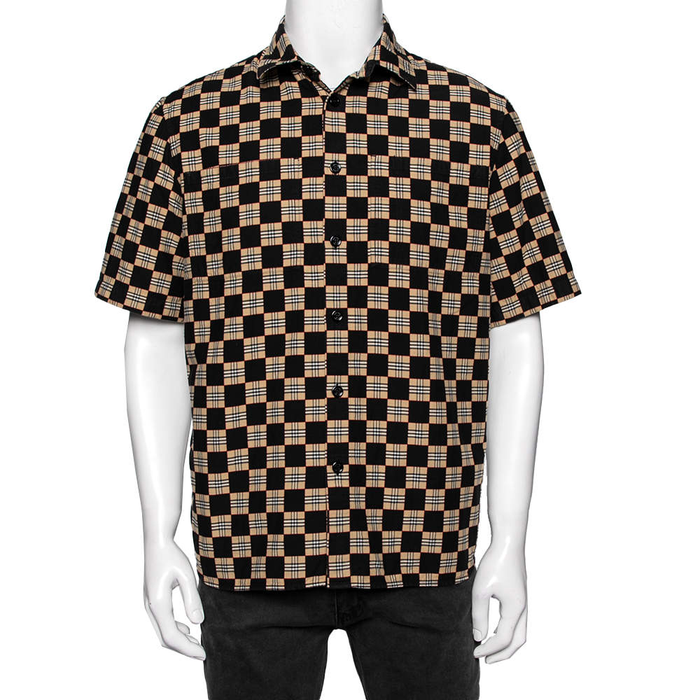 Pre Owned Burberry Black and Beige Trulo Check Cotton Shirt M