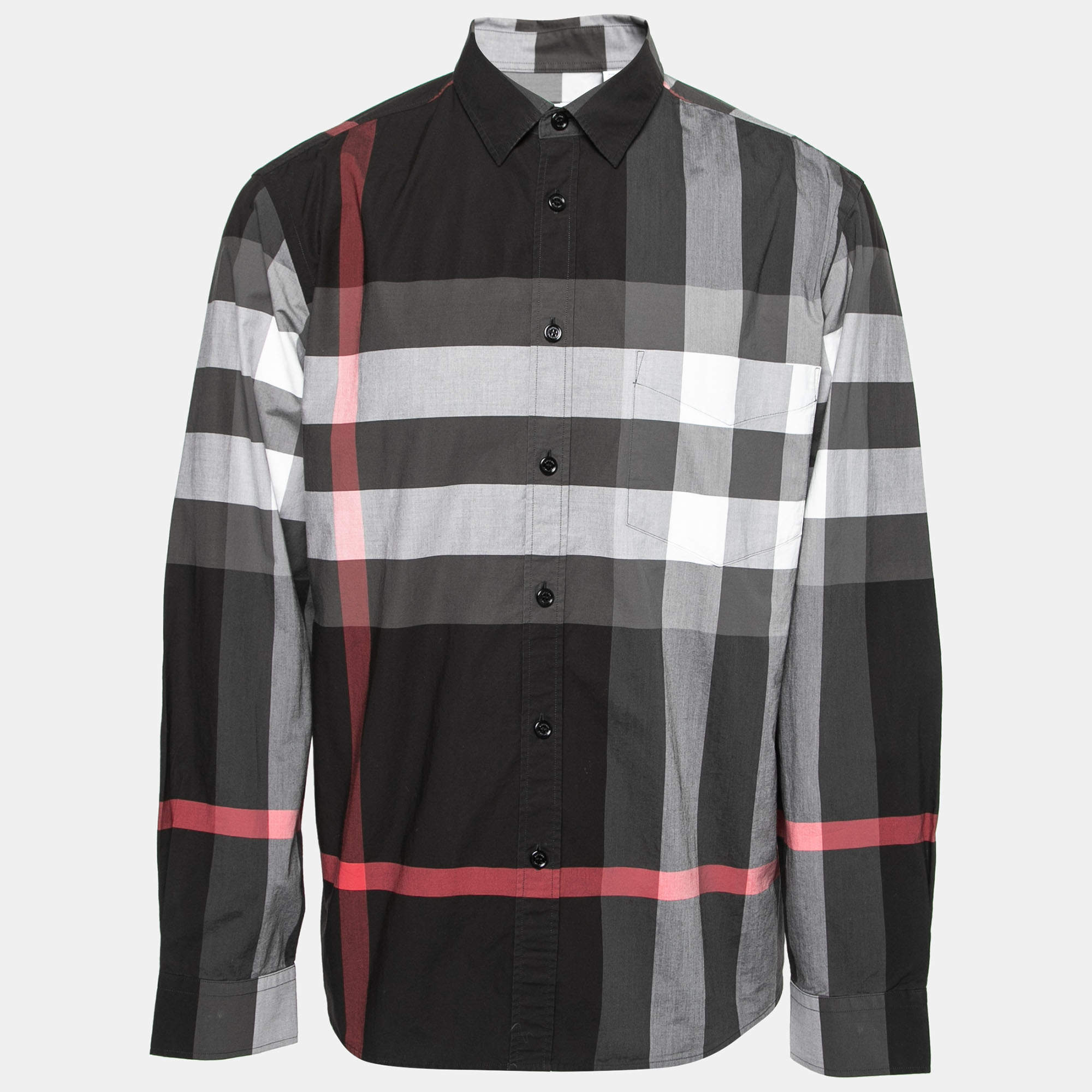 Pre Owned Burberry Black Checked Cotton Button Front Shirt XXL