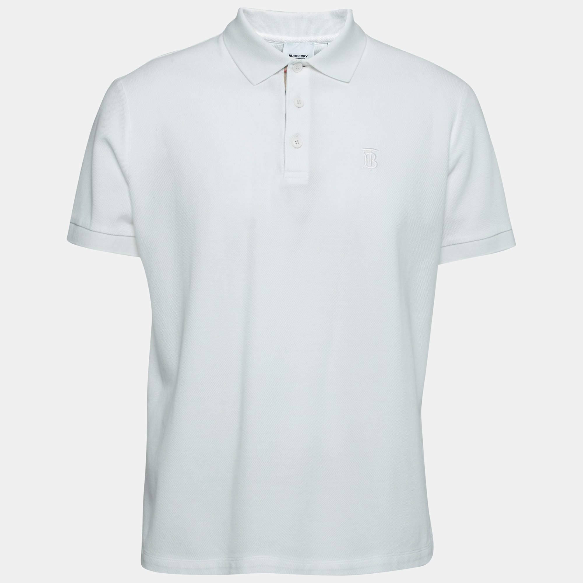 Pre Owned Burberry White Cotton Polo T-Shirt XL