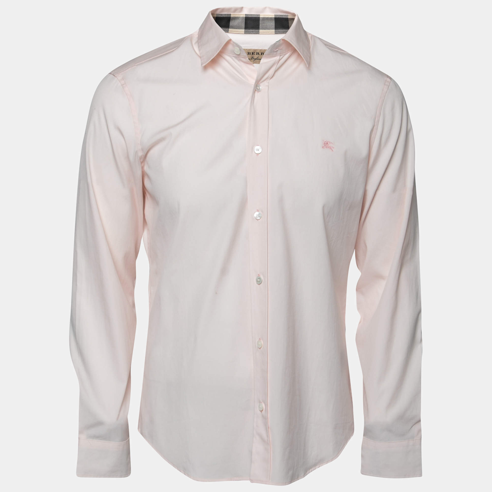 Pre Owned Burberry  Pink Cotton Button Front Shirt M