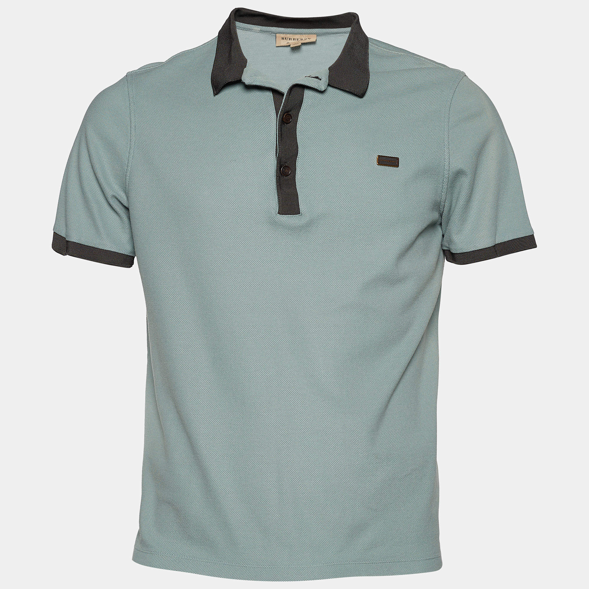 Pre Owned Burberry Sage Green Cotton Pique Polo T-Shirt L