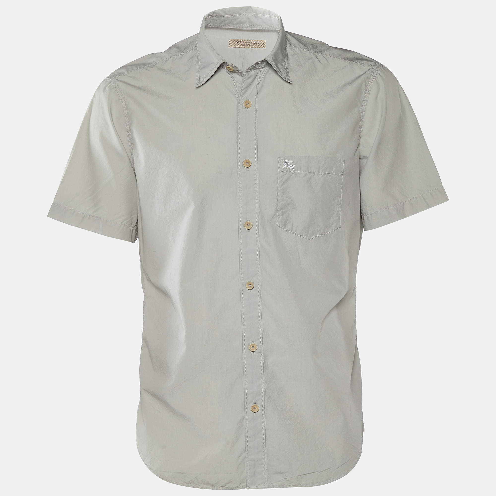 Pre Owned Burberry Brit Grey Cotton Short Sleeve Shirt L