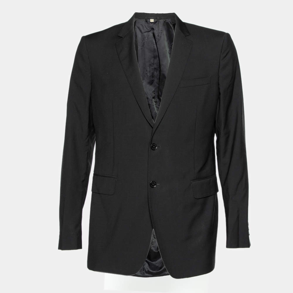 Burberry Black Virgin Wool Button Front Blazer XL