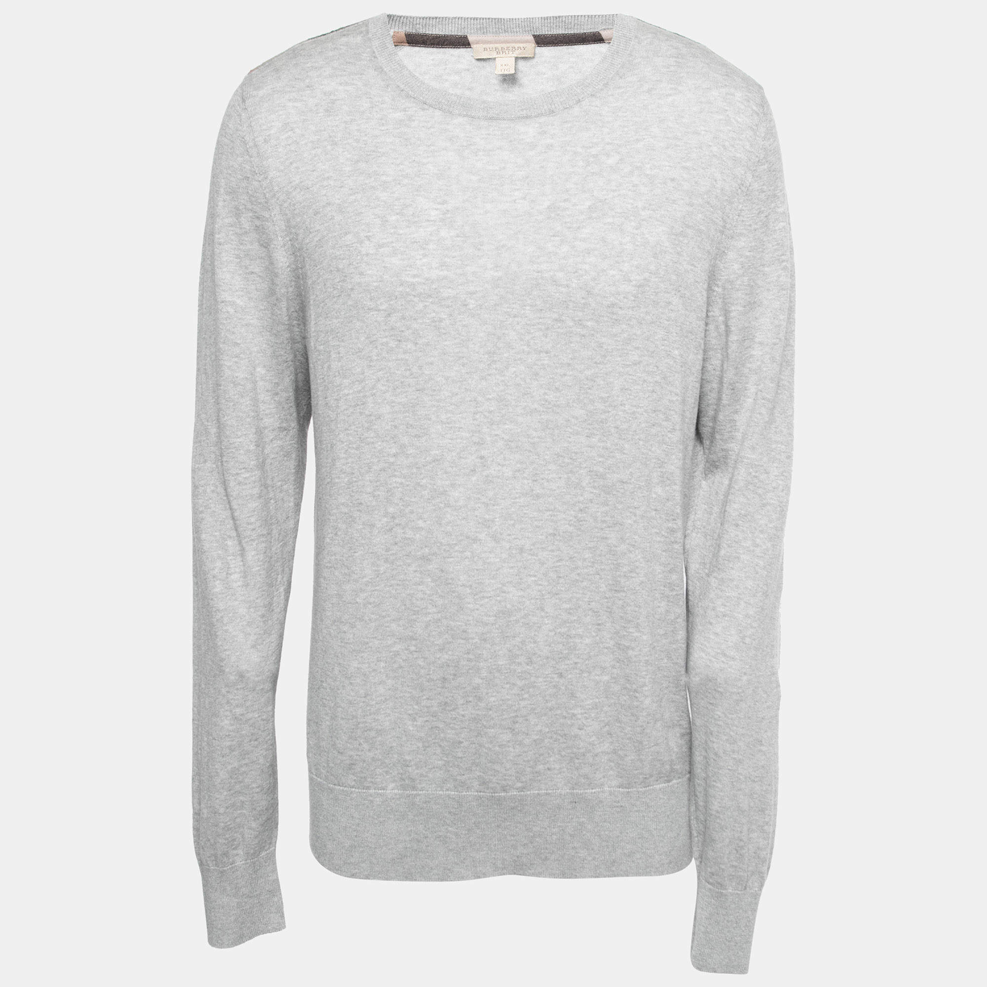 Burberry Grey Cotton & Cashmere Knit Pullover 2XL