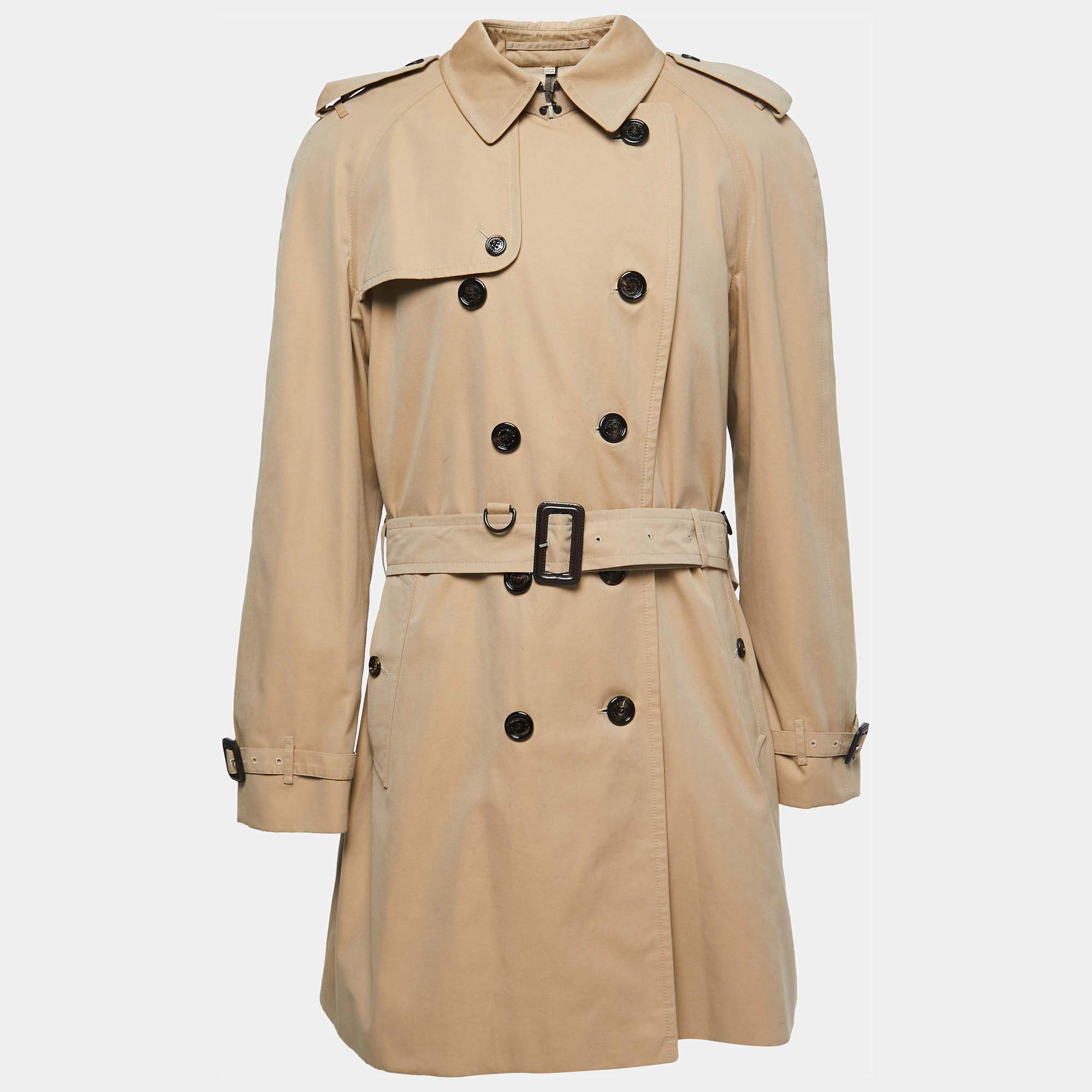 Pre Owned Burberry Beige Cotton Gabardine Belted Trench Coat 3XL