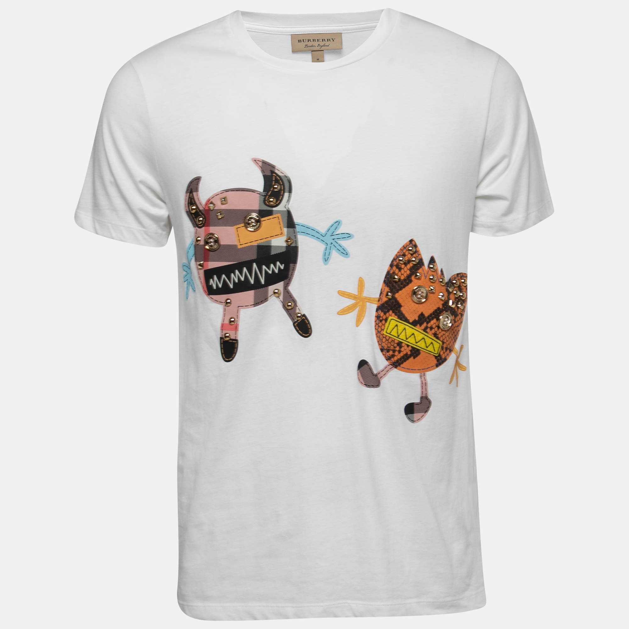مملوكة مسبقًا Burberry White Cotton Creature Motif T-Shirt M