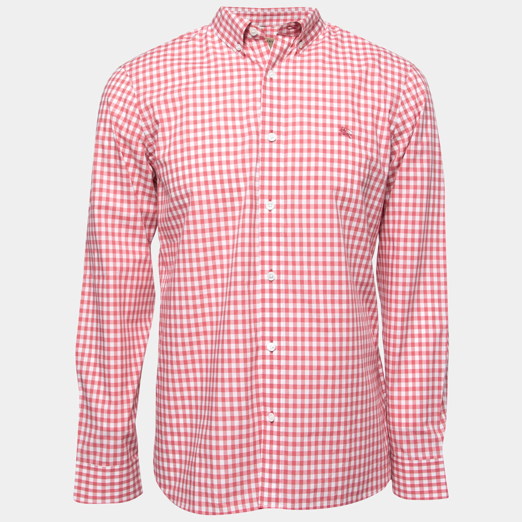 Pre Owned Burberry Red Checked Cotton Full Sleeve Shirt L