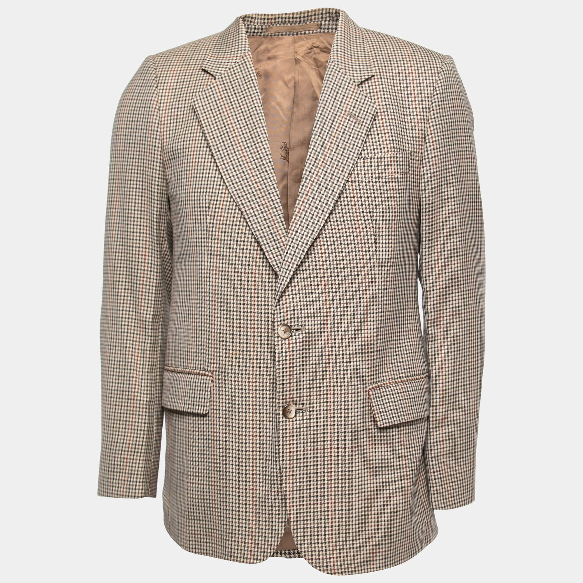 Burberry Vintage Brown Checked Patterned Wool Single-Breasted Blazer S