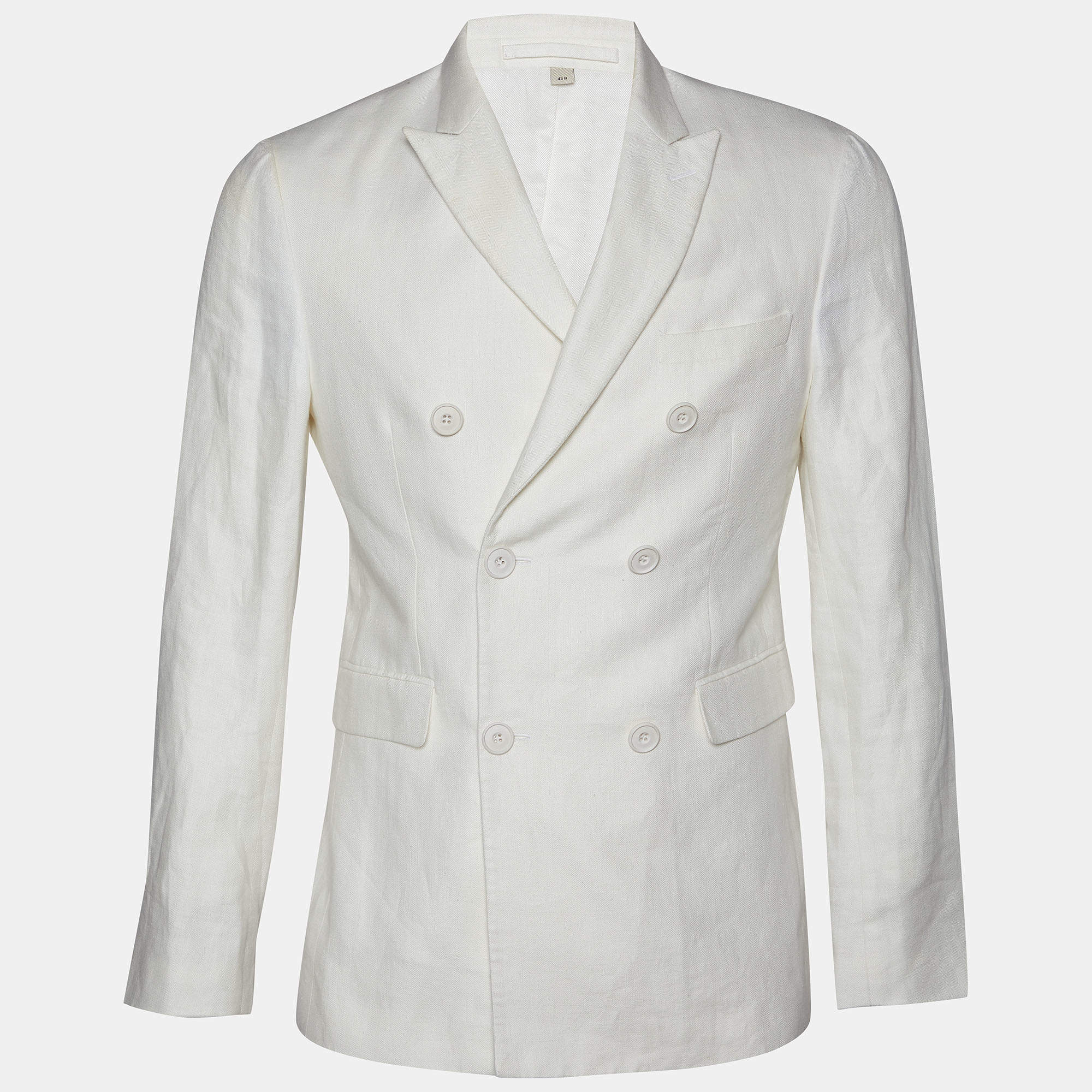 Burberry White Linen Double Breasted Blazer M