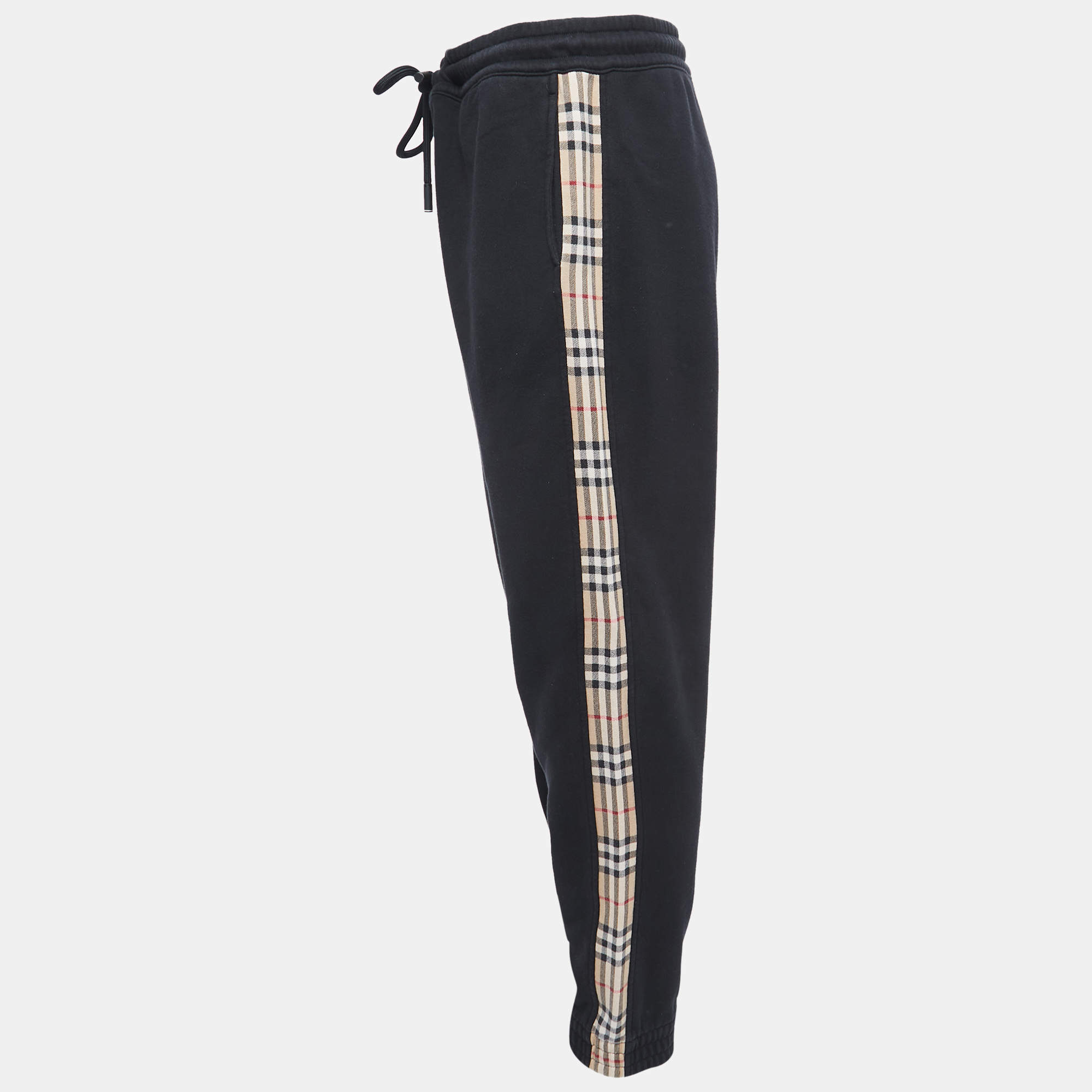 Burberry Black Checkford Cotton Knit Joggers XL Burberry