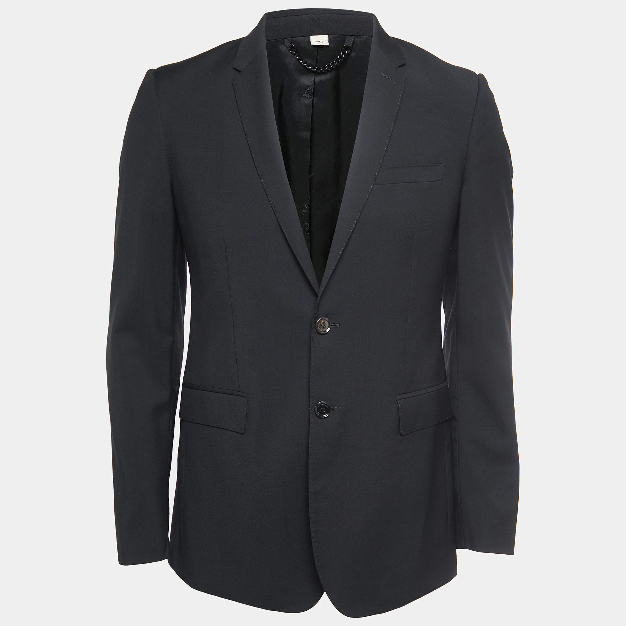 Pre Owned Burberry Black Wool Single Breasted Blazer L