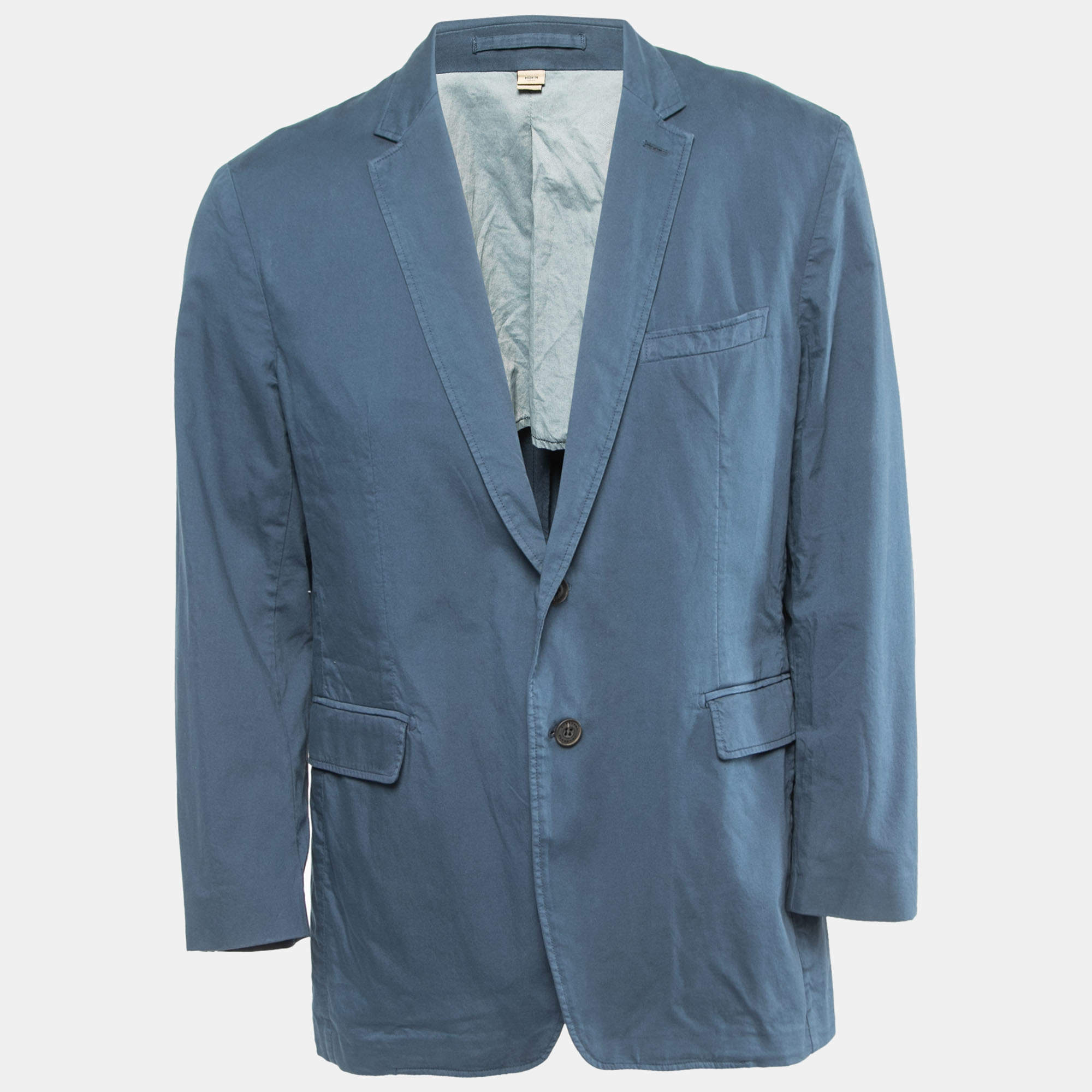 Burberry Navy Blue Cotton Button Front Blazer XXL