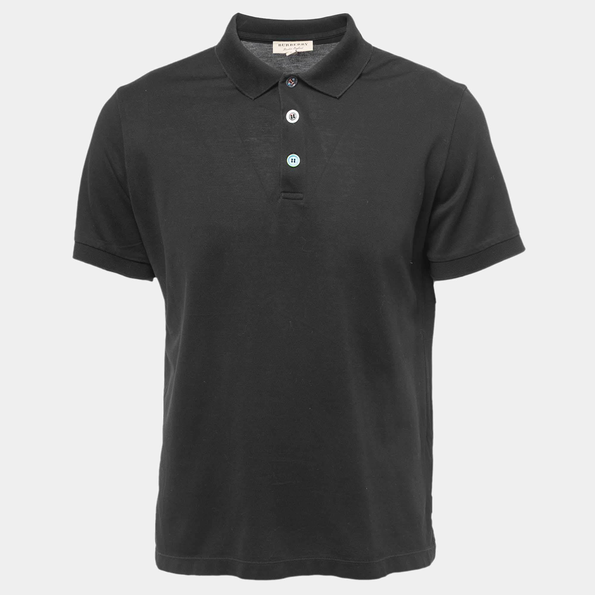 Pre Owned Burberry Black Cotton Pique Polo T-Shirt L