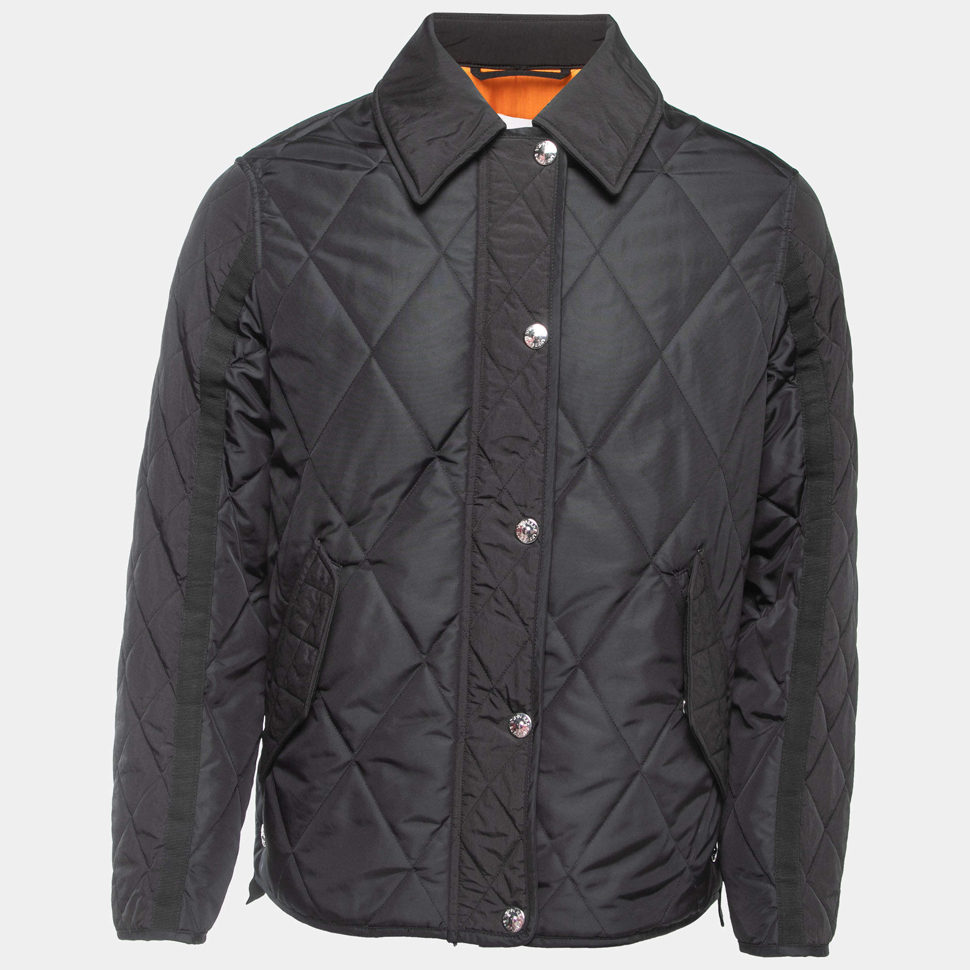 Burberry Black Quilted Nylon Zip Front Jacket XL