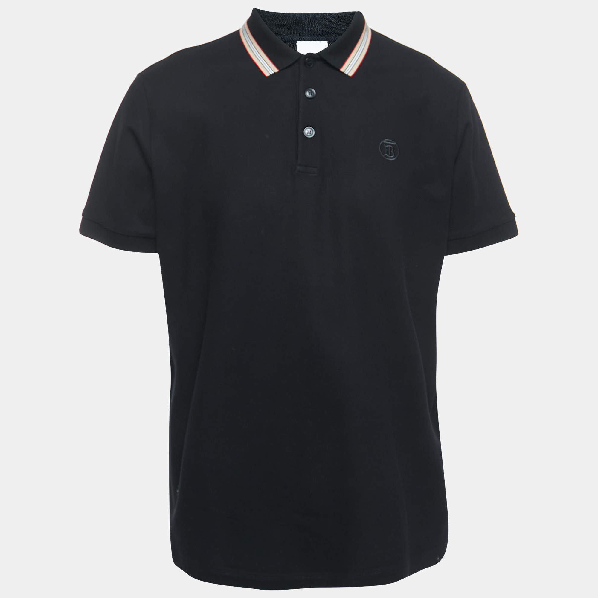 Pre Owned Burberry Black Cotton Icon Stripe Polo T-Shirt XL
