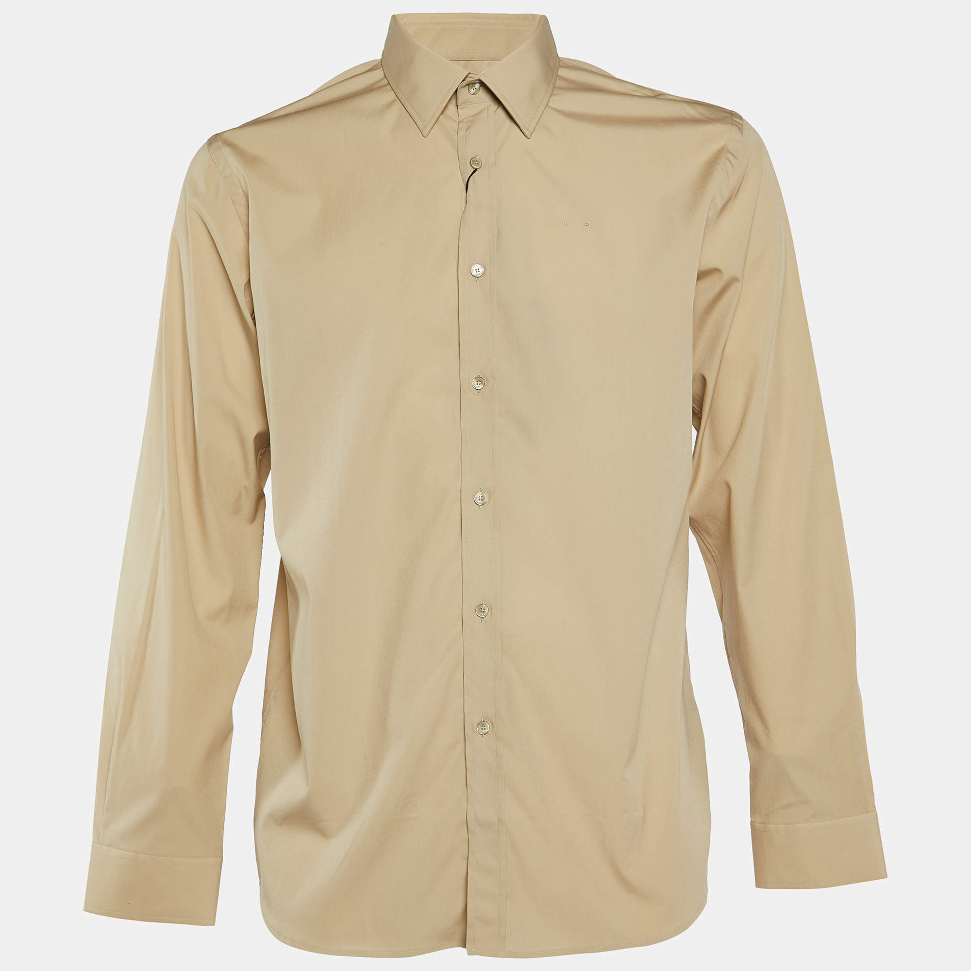 Pre Owned Burberry Beige Cotton Button Front Full Sleeve Shirt L