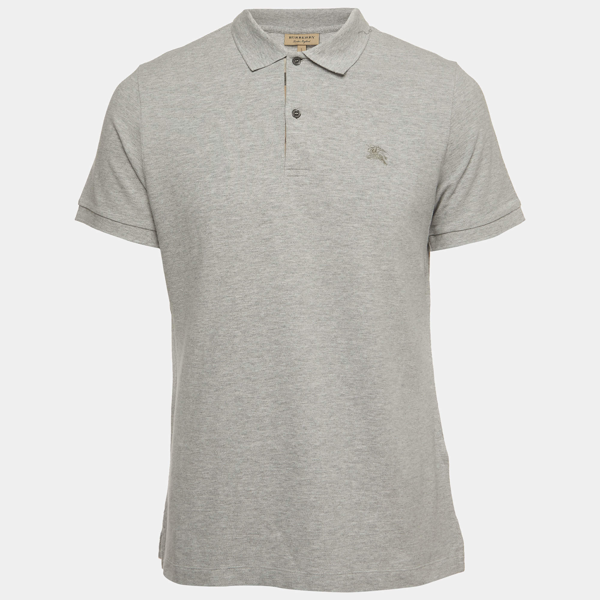 Pre Owned Burberry Grey Cotton Pique Polo T-Shirt L