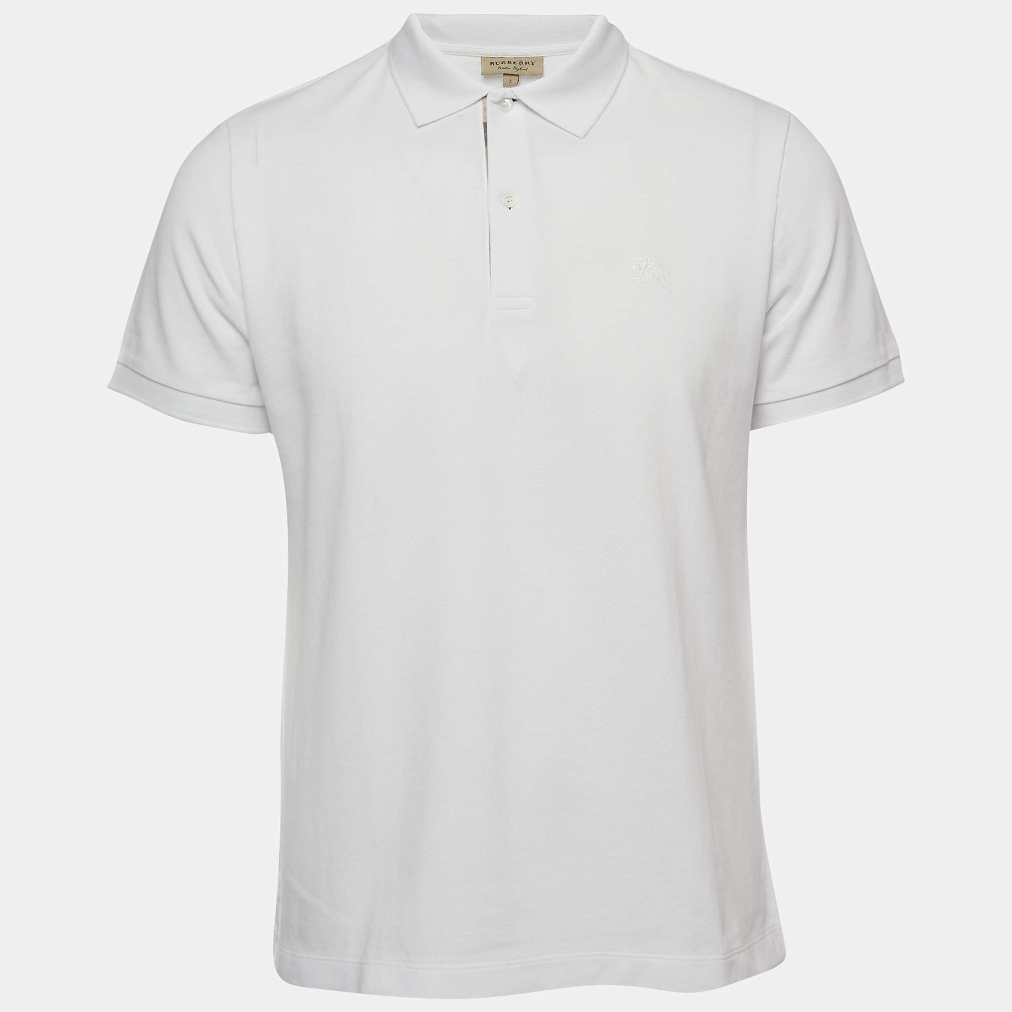 Pre Owned Burberry White Cotton Pique Polo T-Shirt L