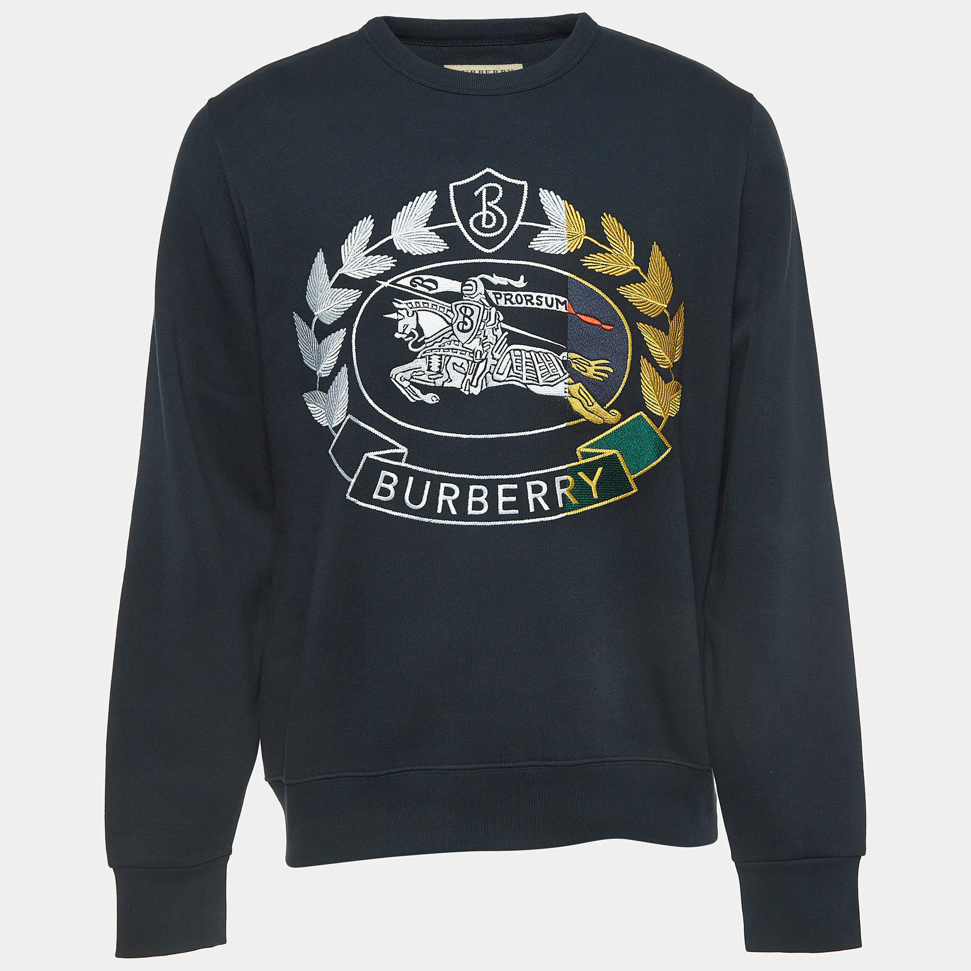 Burberry Navy Blue Cotton Embroidered Sweatshirt M